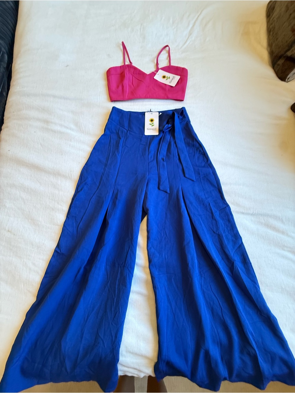 Wide-Leg Tie-Waist Pants in Cobalt Blue